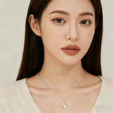 925 Sterling Silver Elegant Pearl & Zircon Teardrop Pendant Necklace In Sterling Silver