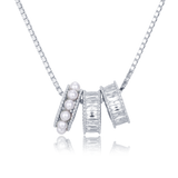 925 Sterling Silver Elegant Pearl And Baguette Zircon Necklace With Symmetrical Design