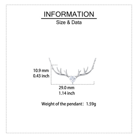 925 Sterling Silver Elegant Deer Antler Necklace With Heart Gemstone Pendant