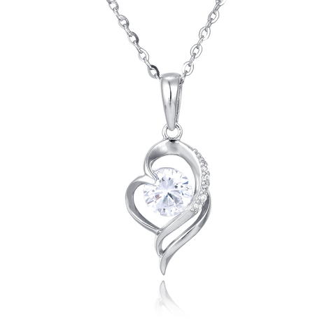 925 Sterling Silver Elegant Heart-shaped Zircon Pendant Necklace With Silver Chain
