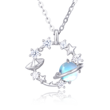 925 Sterling Silver Celestial Zircon Necklace With Planet Ring, Star Moon Charm, And Elegantdesign