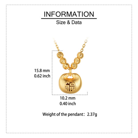 925 Sterling Silver Elegant Plated With Gold Beaded Necklace With Engraved Chinese Character Pendant