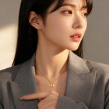 925 Sterling Silver Elegant Plated With Gold Beaded Necklace With Engraved Chinese Character Pendant