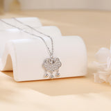 925 Sterling Silver Elegant Moissanite Floral Pendant Necklace With Dangling Spheres