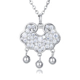 925 Sterling Silver Elegant Moissanite Floral Pendant Necklace With Dangling Spheres