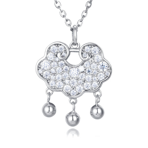 925 Sterling Silver Elegant Moissanite Floral Pendant Necklace With Dangling Spheres