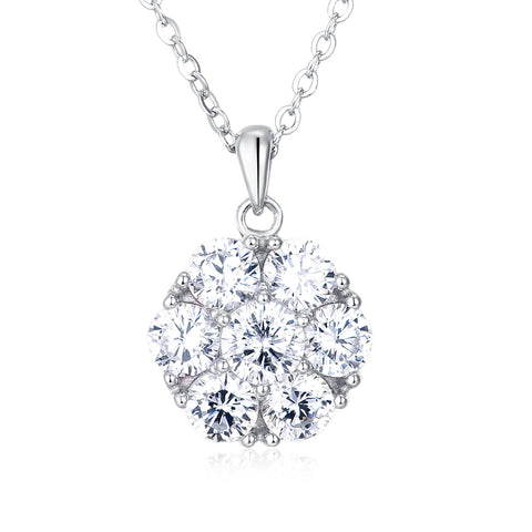 925 Sterling Silver Elegant Moissanite Cluster Pendant Necklace