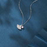 925 Sterling Silver Elegant Silver Pink Moissanite Fan-shaped Pendant Necklace With Sparkling Accents