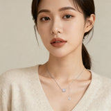 925 Sterling Silver **elegant Moissanite Square Pendant Necklace With Dangling Charms – Timeless Luxury Jewelry**