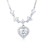 925 Sterling Silver Elegant Silver Heart Moissanite Necklace With Sparkling Accents