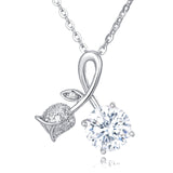 925 Sterling Silver Elegant Moissanite Ribbon Necklace With Silver Chain And Sparkling Leaf Accents