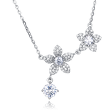 925 Sterling Silver Elegant Silver Flower Necklace With Moissanite Accents And Delicate Petal Design