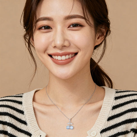 925 Sterling Silver Cherry Blossom Blue Sapphire Sterling Silver Pendant Necklace