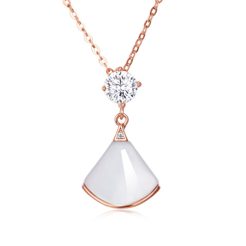 925 Sterling Silver Rose Gold Moissanite Pendant Necklace With Pearl Cone Charm