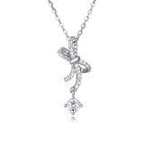925 Sterling Silver Sparkling Moissanite Bow Pendant Necklace