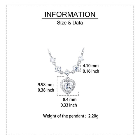 925 Sterling Silver Elegant Silver Heart Moissanite Necklace With Sparkling Accents