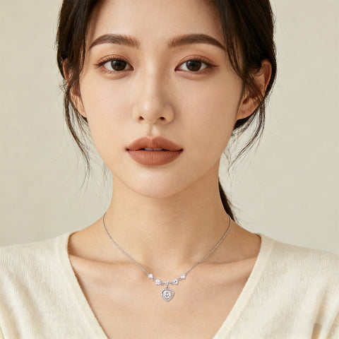 925 Sterling Silver Elegant Double Moissanite Pendant Necklace In Plated with White Gold