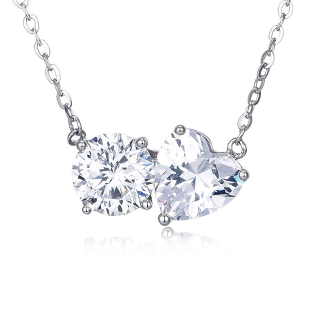 925 Sterling Silver Elegant Double Moissanite Pendant Necklace In Plated with White Gold