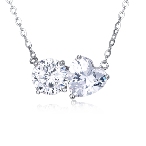 925 Sterling Silver Elegant Double Moissanite Pendant Necklace In Plated with White Gold