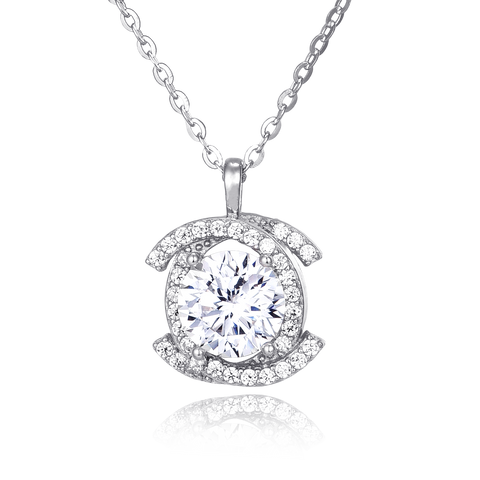925 Sterling Silver Elegant Plated with White Gold Moissanite Necklace With Radiant Center Stone And Halo Setting