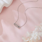 925 Sterling Silver Elegant Moissanite Bar Necklace With Oval Cutout And Solitaire Accent In Plated with White Gold