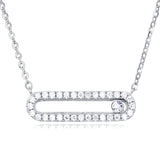 925 Sterling Silver Elegant Moissanite Bar Necklace With Oval Cutout And Solitaire Accent In Plated with White Gold