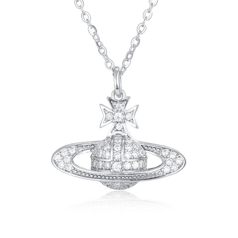 925 Sterling Silver Celestial Moissanite Planet Pendant Necklace