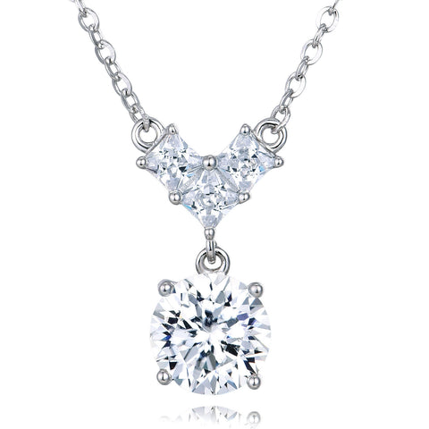 925 Sterling Silver Elegant Four-leaf Clover Moissanite Pendant Necklace With Round Drop Charm