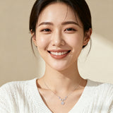 925 Sterling Silver Elegant Moissanite Necklace With Cascading Solitaire Drops And Halo Pendant