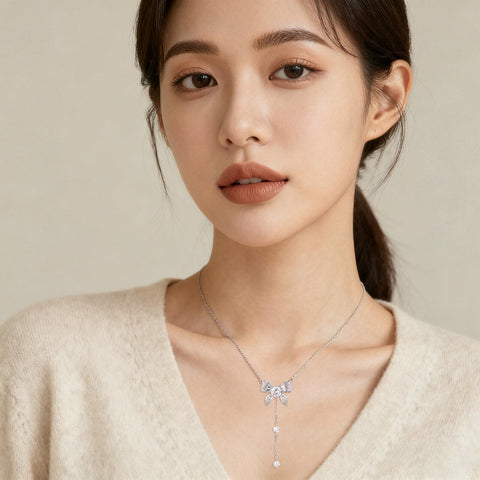 925 Sterling Silver Elegant Moissanite Floral Necklace With Dangling Charm