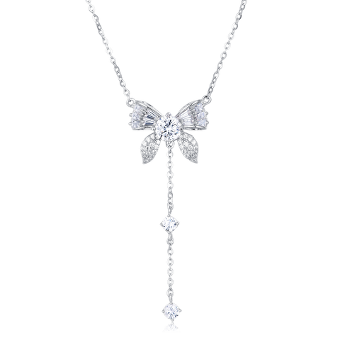 925 Sterling Silver Elegant Moissanite Floral Necklace With Dangling Charm