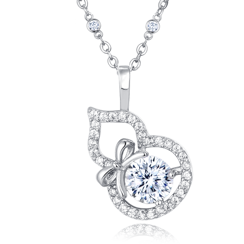 925 Sterling Silver Eternal Love Heart Moissanite Necklace With Delicate Bow Accent