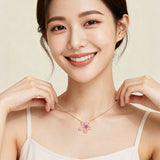 925 Sterling Silver Rose Plated With Gold Moissanite Flower Necklace With Pink Center Stone