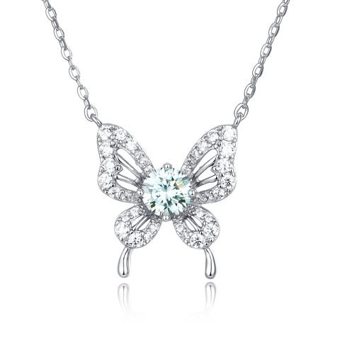 925 Sterling Silver Sparkling Butterfly Moissanite Pendant Necklace