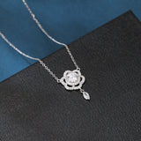 925 Sterling Silver Elegant Floral Moissanite Necklace With Sparkling Silver Chain And Teardrop Pendant