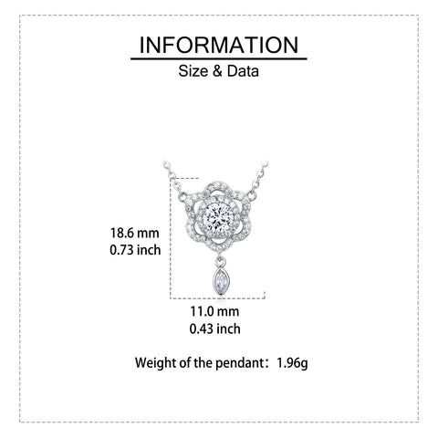 925 Sterling Silver Elegant Floral Moissanite Necklace With Sparkling Silver Chain And Teardrop Pendant