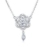 925 Sterling Silver Elegant Floral Moissanite Necklace With Sparkling Silver Chain And Teardrop Pendant