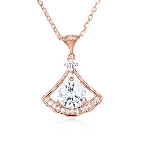 925 Sterling Silver Rose Plated With Gold Moissanite Fan Pendant Necklace: Timeless Elegance Meets Modern Design
