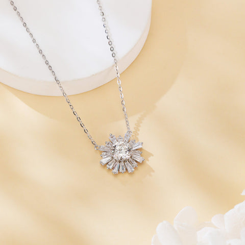 925 Sterling Silver Elegant Moissanite Sunburst Pendant Necklace | Luxury Jewelry Masterpiece
