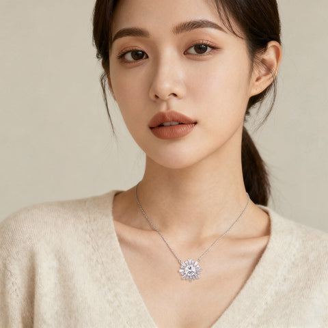 925 Sterling Silver Elegant Moissanite Sunburst Pendant Necklace | Luxury Jewelry Masterpiece