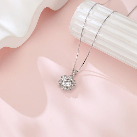 925 Sterling Silver Elegant Moissanite Pendant Necklace In Plated with White Gold With Halo Setting And Chain