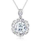 925 Sterling Silver Elegant Moissanite Pendant Necklace In Plated with White Gold With Halo Setting And Chain