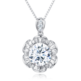 925 Sterling Silver Elegant Moissanite Pendant Necklace In Plated with White Gold With Halo Setting And Chain