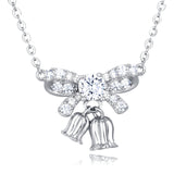 925 Sterling Silver Elegant Moissanite Bow Necklace With Triple Bell Charms
