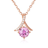 925 Sterling Silver Rose Plated With Gold Necklace With Pink Sapphire And Moissanite Accents