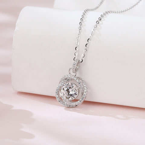 925 Sterling Silver Elegant Moissanite Halo Pendant With Plated with White Gold Chain Necklace