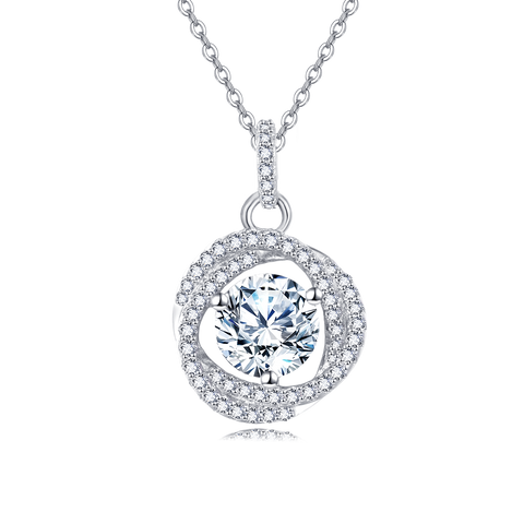 925 Sterling Silver Elegant Moissanite Halo Pendant With Plated with White Gold Chain Necklace