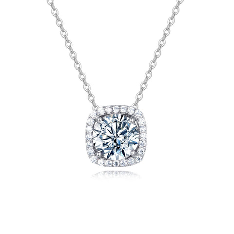 925 Sterling Silver Elegant Solitaire Moissanite Necklace With Halo Setting