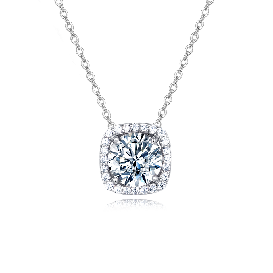 925 Sterling Silver Elegant Solitaire Moissanite Necklace With Halo Setting