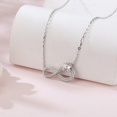 925 Sterling Silver Elegant Infinity Symbol Moissanite Necklace In Sterling Silver